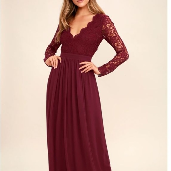 Lulus Dresses & Skirts - 🆕Lulus Burgundy long sleeve lace maxi dress